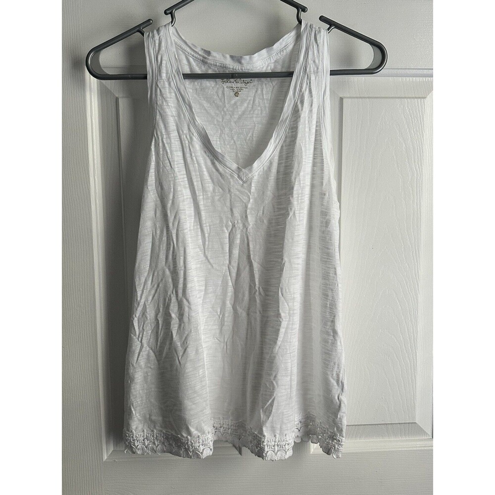 Lilly Pulitzer White V-Neck Tank with Lace Trim